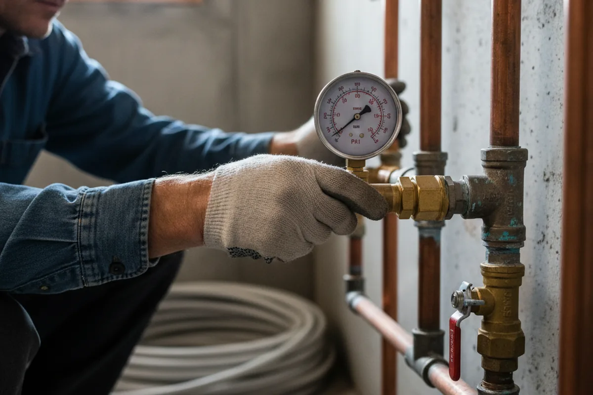 Pressure testing a repaired line during Water Line Repair in Monponsett